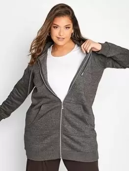 Image of Yours Longline Zip Through Hoodie - Charcoal, Grey, Size 18, Women